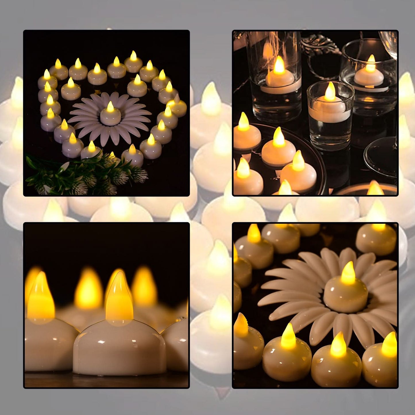Set Of 12 Flameless Floating Candles Battery Operated Tea Lights Tealight Candles.