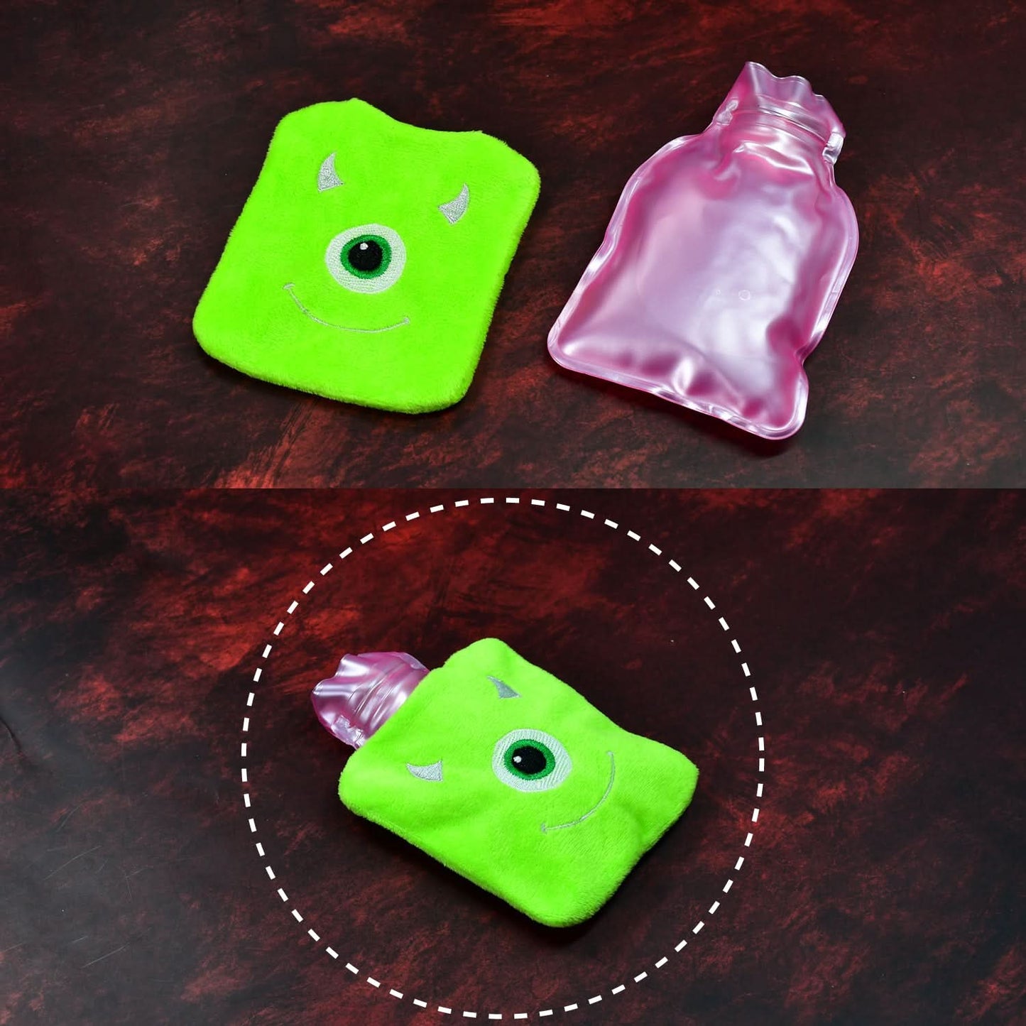 Green One Eye Monster Print Small Hot Water Bag With Cover
