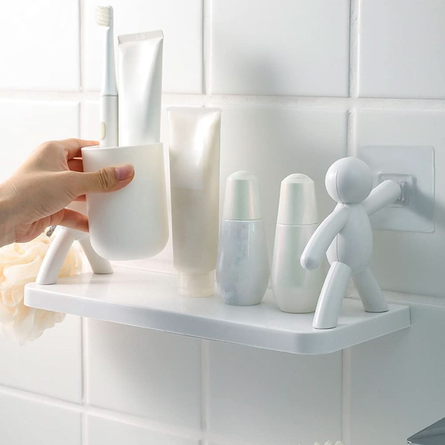 9271b Self Adhesive Cute Floating Shelves Wall Shelf Wall Mounted Organizer - Human Figurine Brown Box