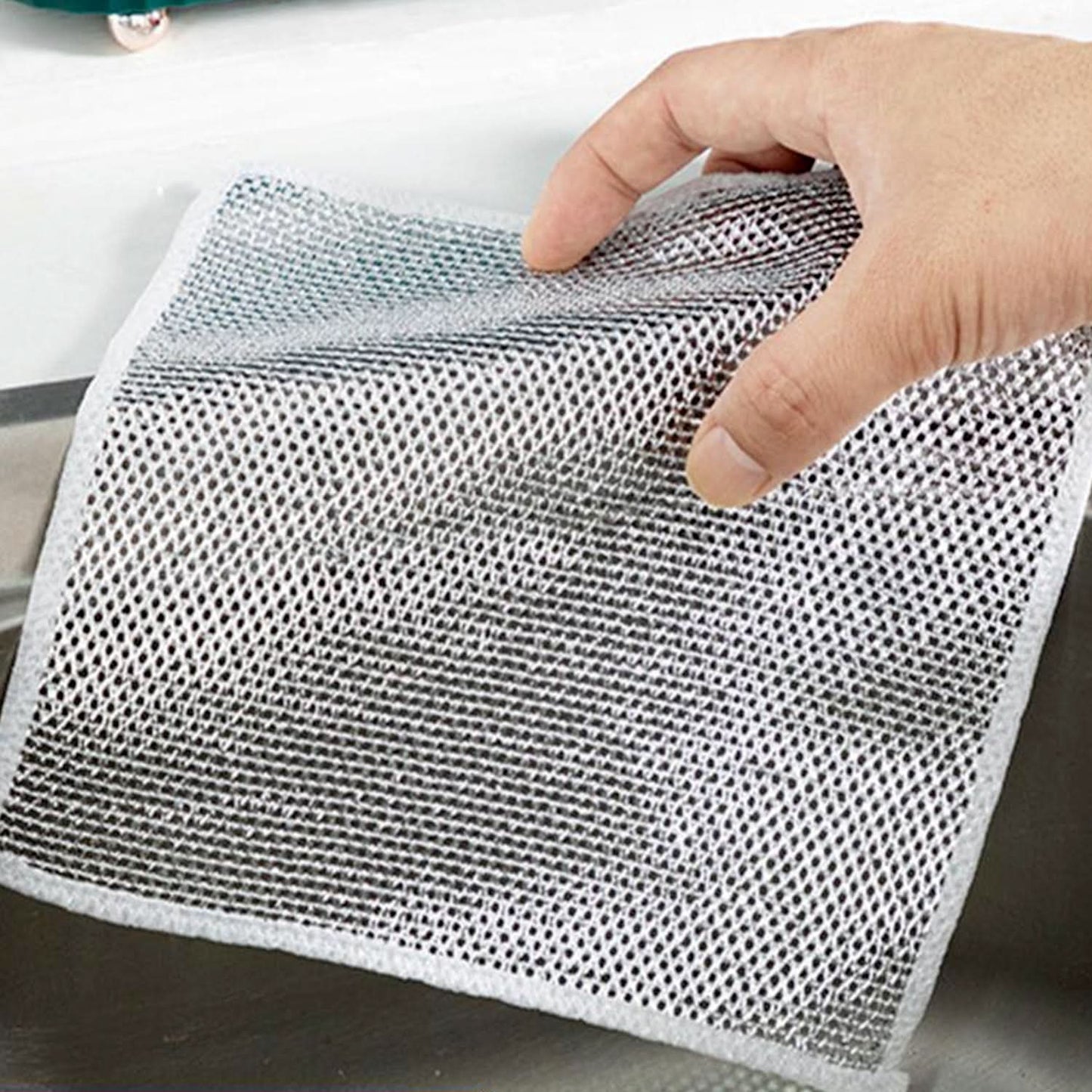 Double-sided Multipurpose Microfiber Cloths Stainless Steel Scrubber Non-scratch Wire Dishcloth Durable Kitchen Scrub Cloth (1 Pc 20x20 Cm)