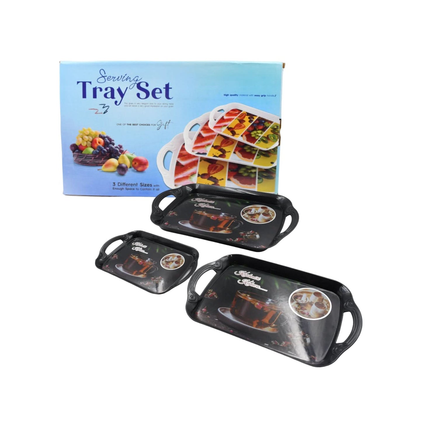 Serving Tray Set Of 3 Melamine Trays For Kitchen Snacks Serving