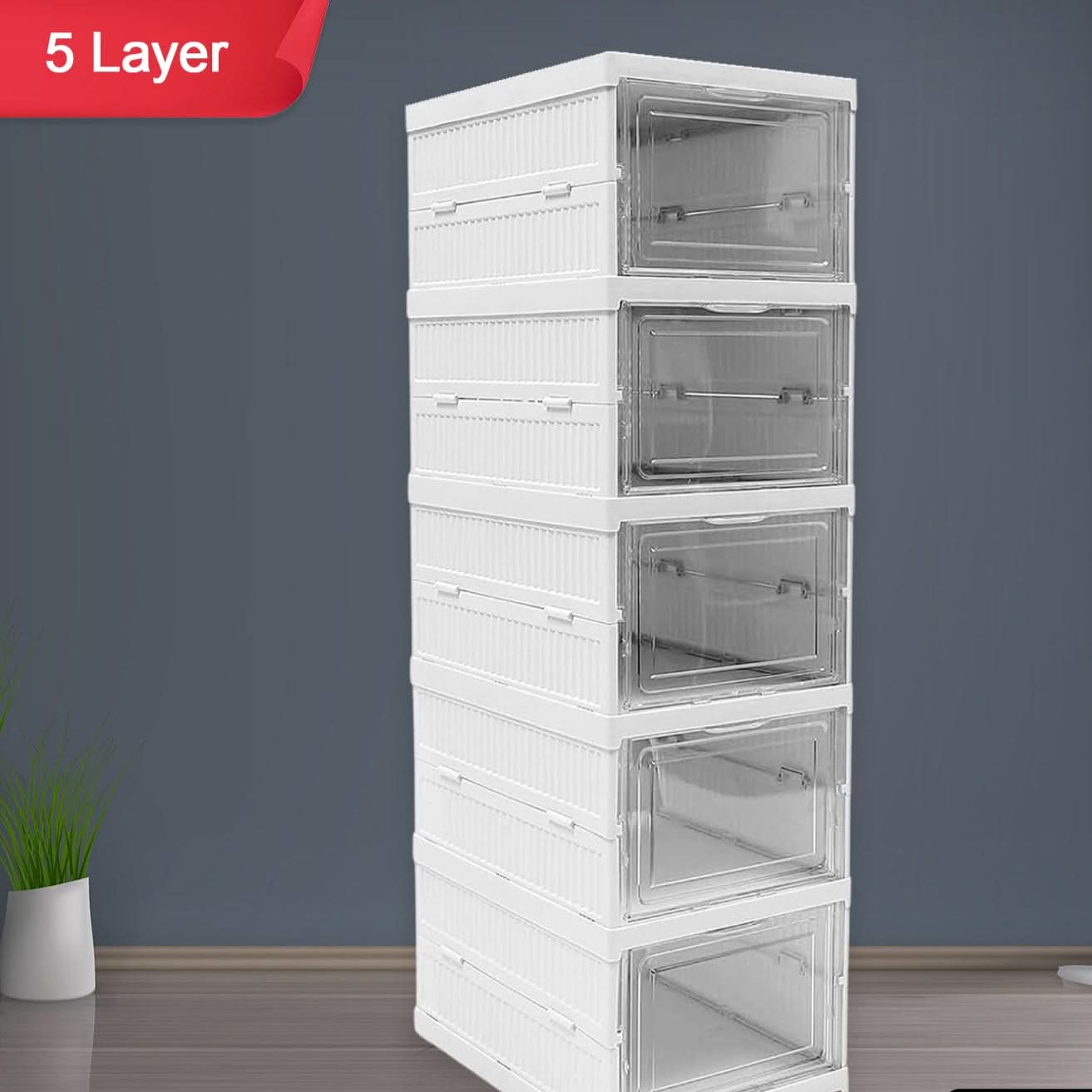 Stackable Multifunctional Storage For Clothes -Foldable Drawer (5 Layer 1 Pc)