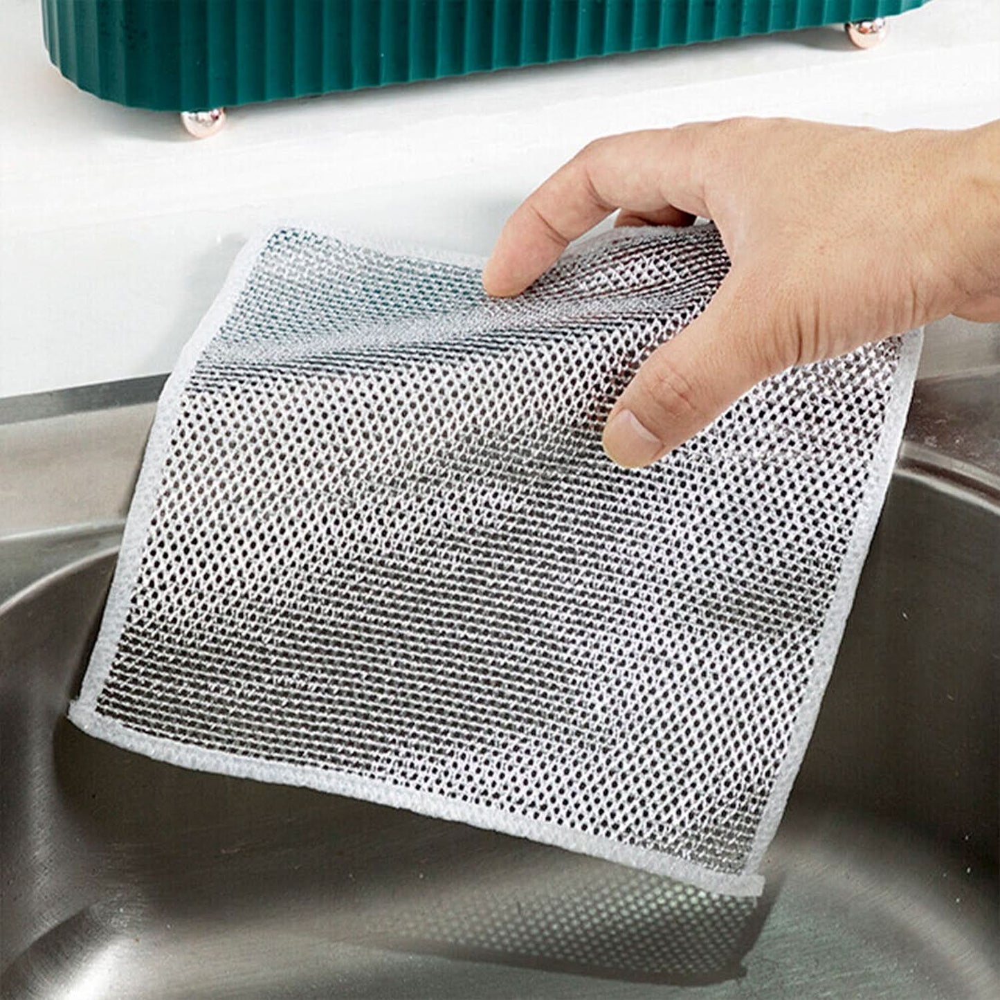 Double-sided Multipurpose Microfiber Cloths Stainless Steel Scrubber Non-scratch Wire Dishcloth Durable Kitchen Scrub Cloth (1 Pc 20x20 Cm)