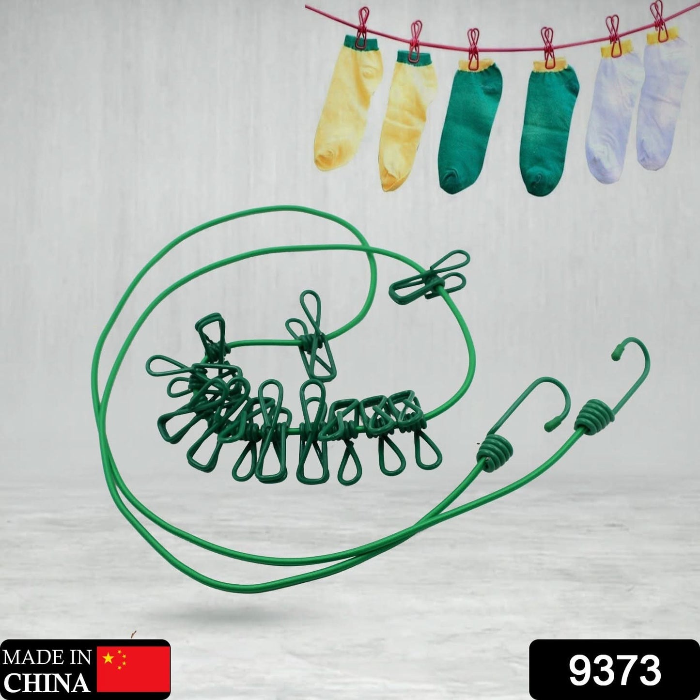 Elastic Cloth Drying Rope With 12 Metal Clip Portable Clothes Line For Home Travel
