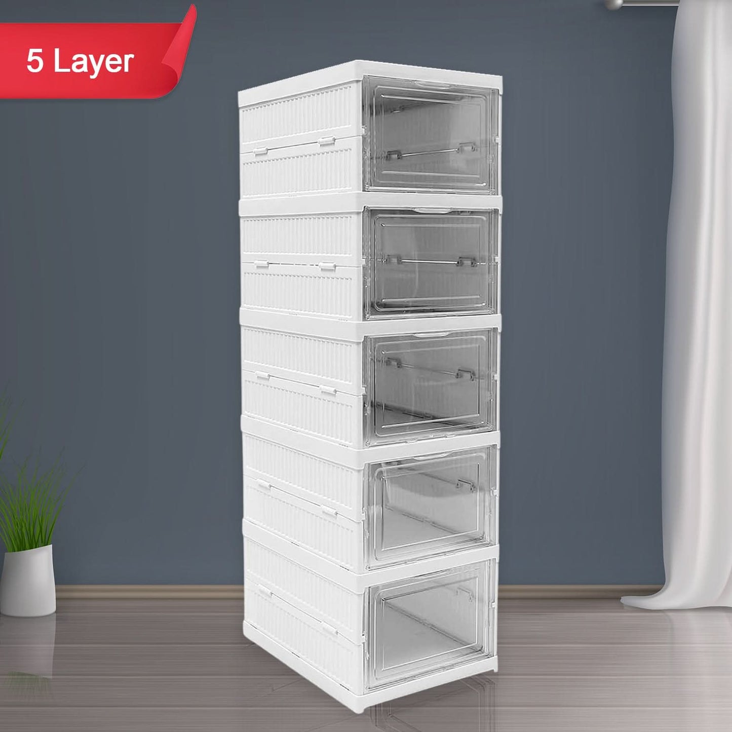 Stackable Multifunctional Storage For Clothes -Foldable Drawer (5 Layer 1 Pc)