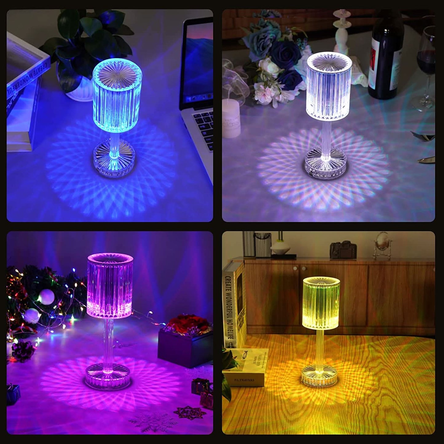 6605 Crystal Table Lamp Touch Control Atmosphere Nightstand Lamp With Usb Charging Line