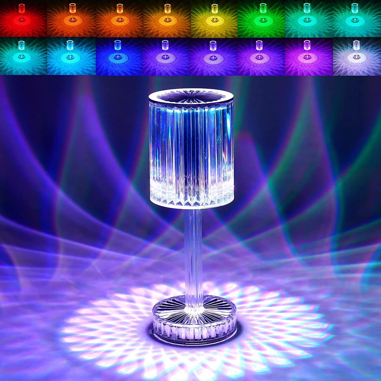 6605 Crystal Table Lamp Touch Control Atmosphere Nightstand Lamp With Usb Charging Line