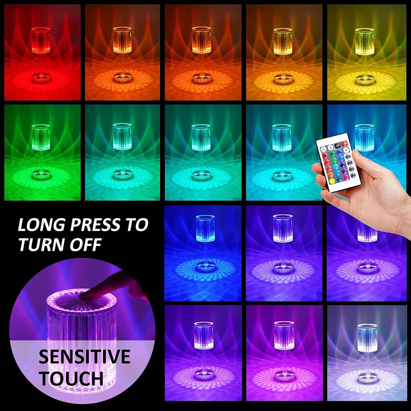 6605 Crystal Table Lamp Touch Control Atmosphere Nightstand Lamp With Usb Charging Line
