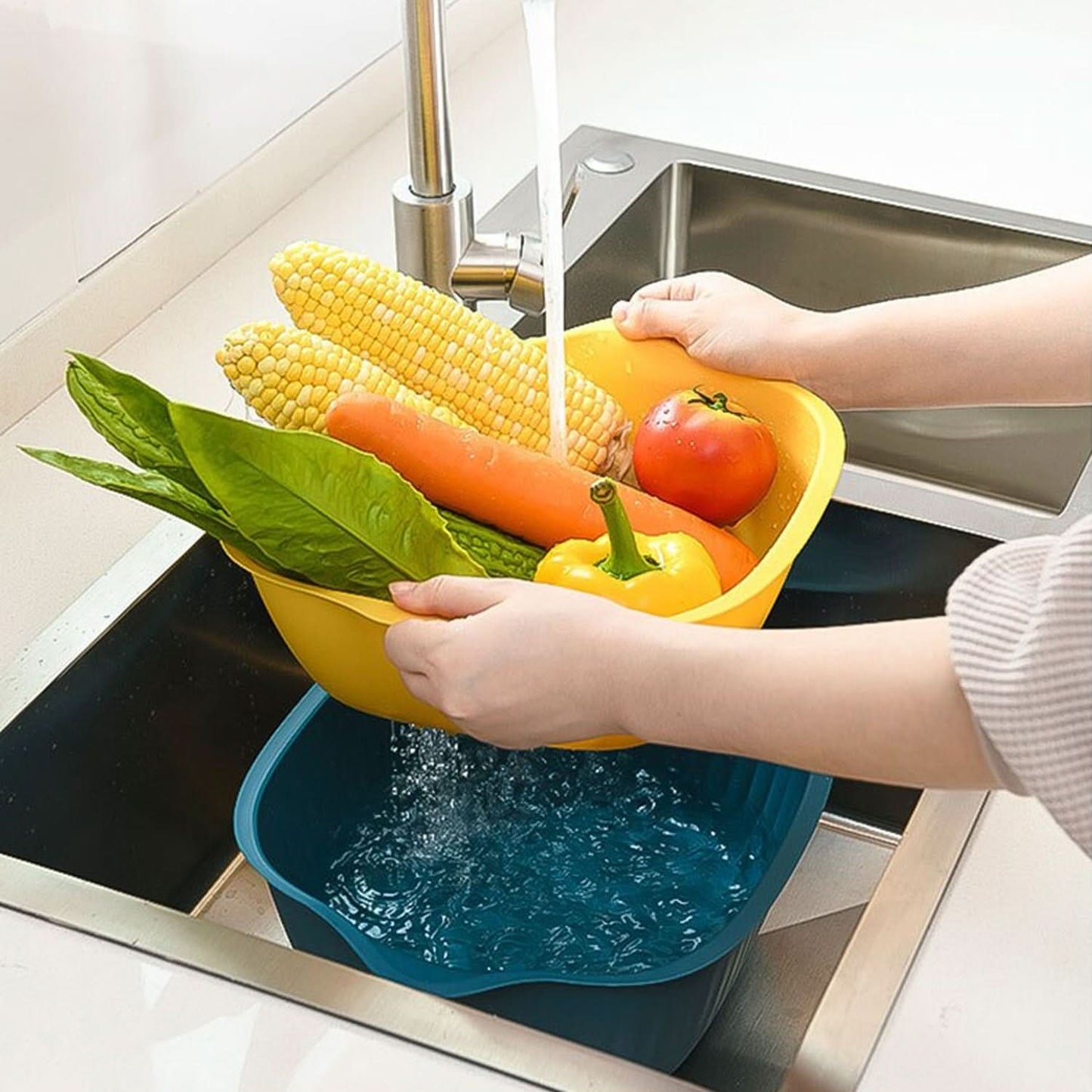 Kitchen Bowl Plastic Washing Bowl And Strainer Drainer Basket For Home Kitchen Use