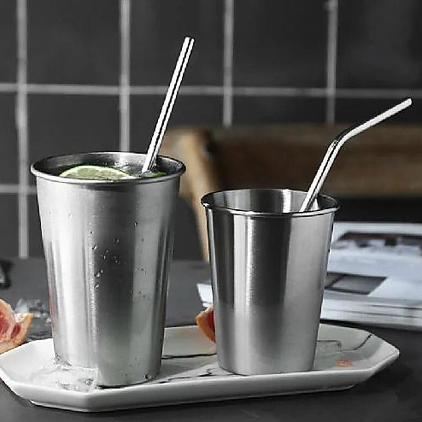 Reusable Stainless Steel Straws With Travel Case, Cleaning Brush-Set Of 4 (2 Straight Straws 1 Bent Straws 1 Brush)