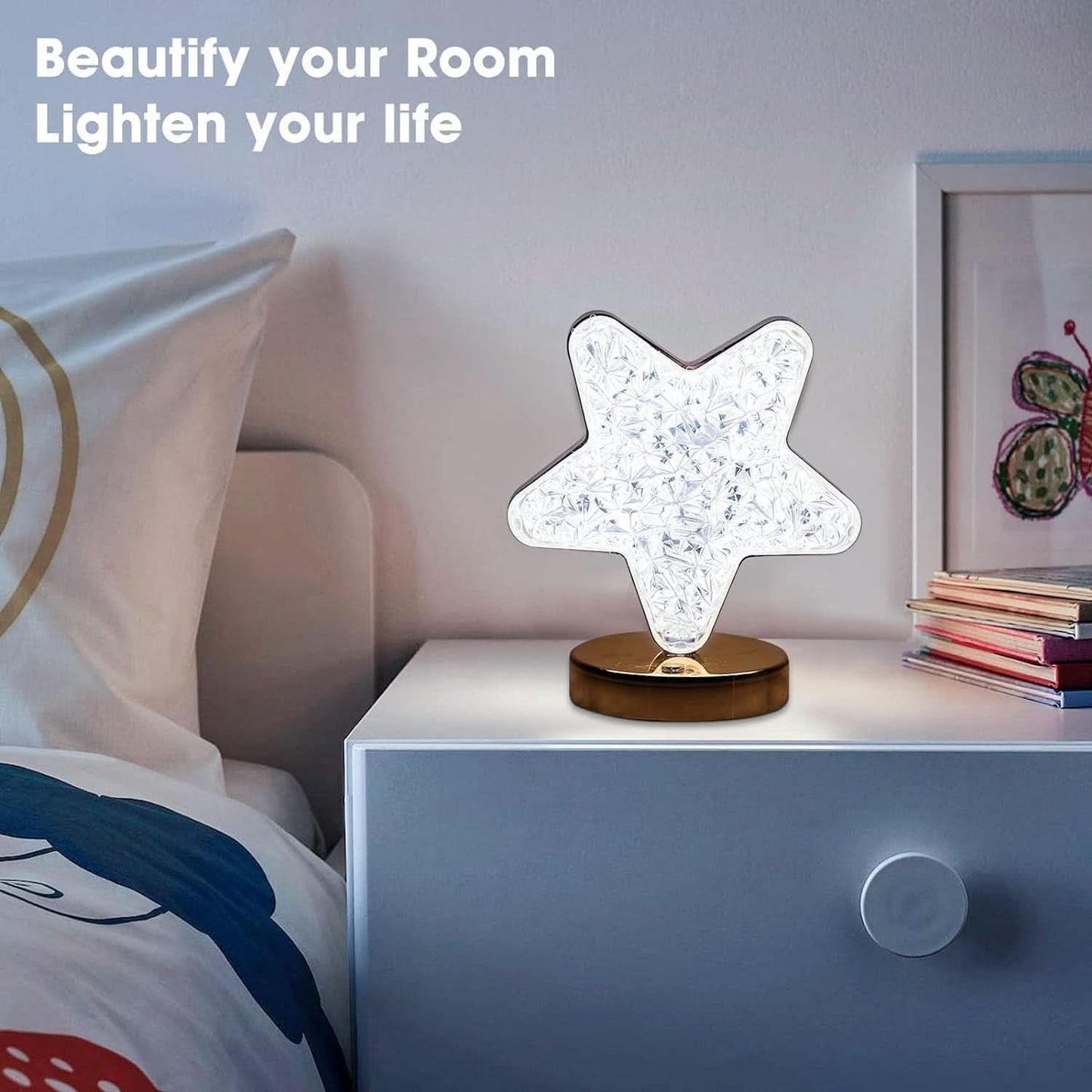 Star Shape Crystal Diamond Lamp Cordless With Usb Rechargeable 3-way Dimmable Touch Control  (1 Pc )