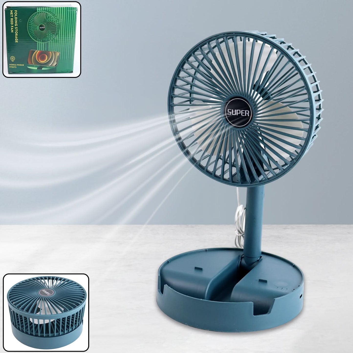 Telescopic Electric Desktop Fan, Adjustable height, Foldable, Portable (Battery not included)