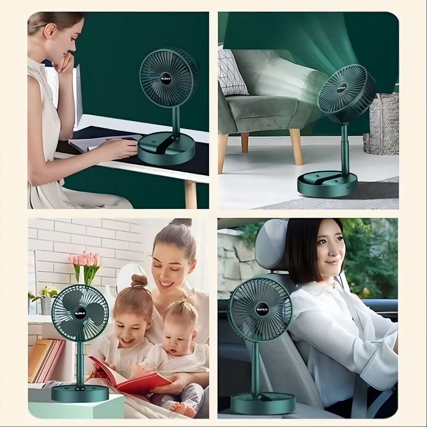 Telescopic Electric Desktop Fan, Adjustable height, Foldable, Portable (Battery not included)