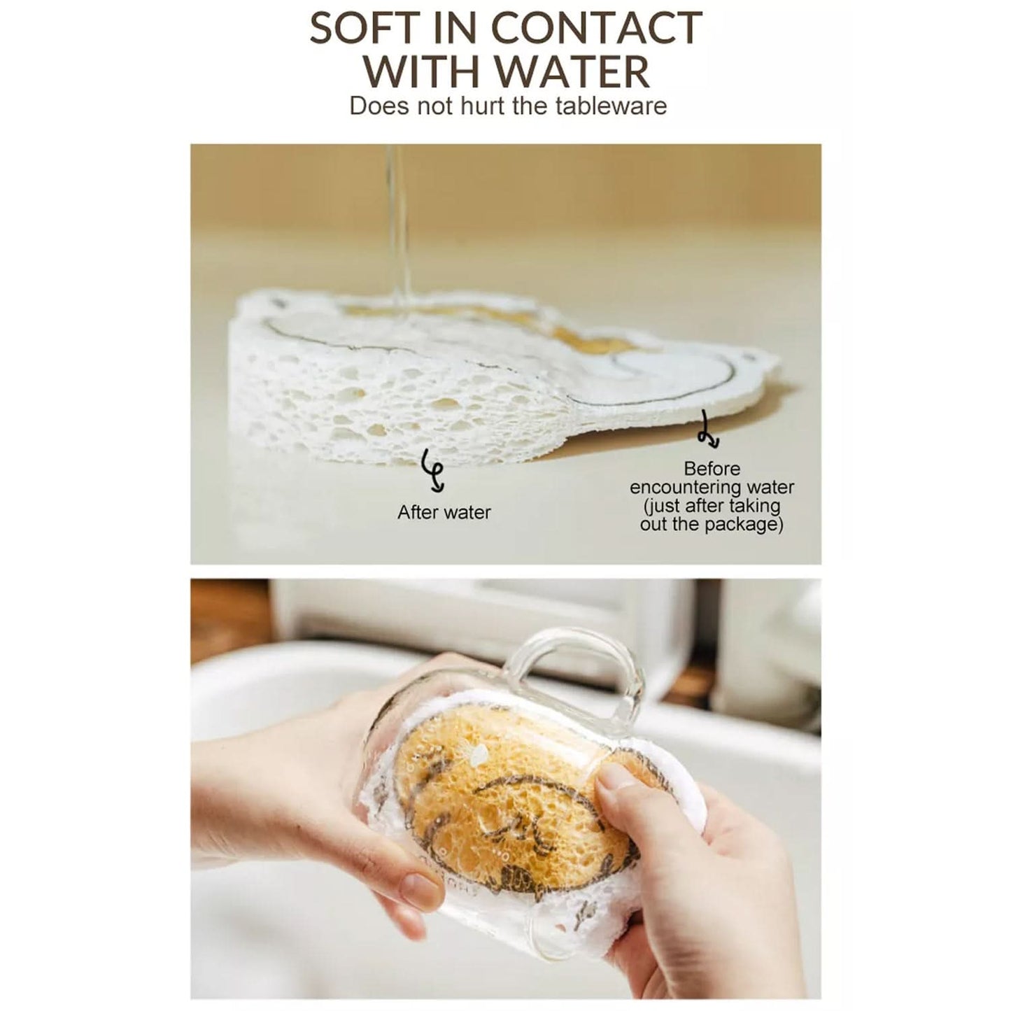 Compressed Wood Pulp Sponge, Dishwashing Absorbing Pad. Kitchen Cleaning Tool.