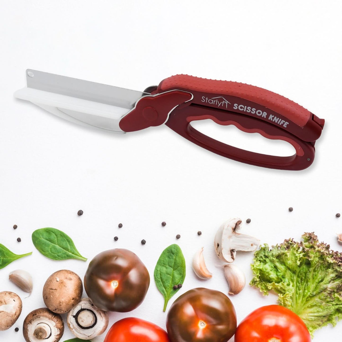 2 In 1 Kitchen Knife Scissor With Spring Locking Hinge (1 Pc  With Card Packing)