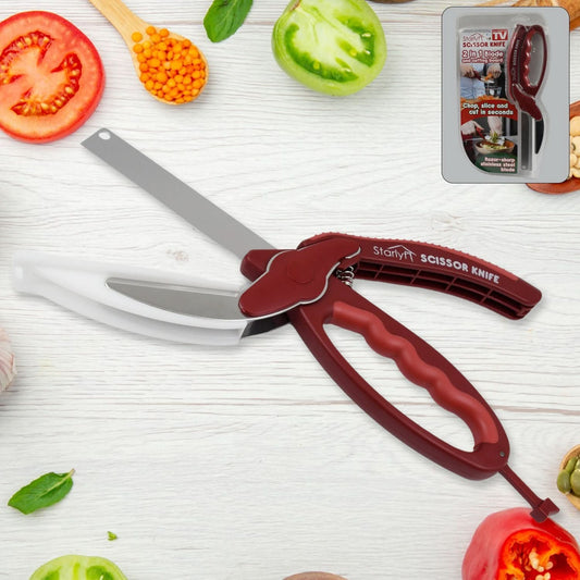 2 In 1 Kitchen Knife Scissor With Spring Locking Hinge (1 Pc  With Card Packing)