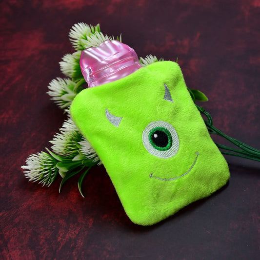 Green One Eye Monster Print Small Hot Water Bag With Cover