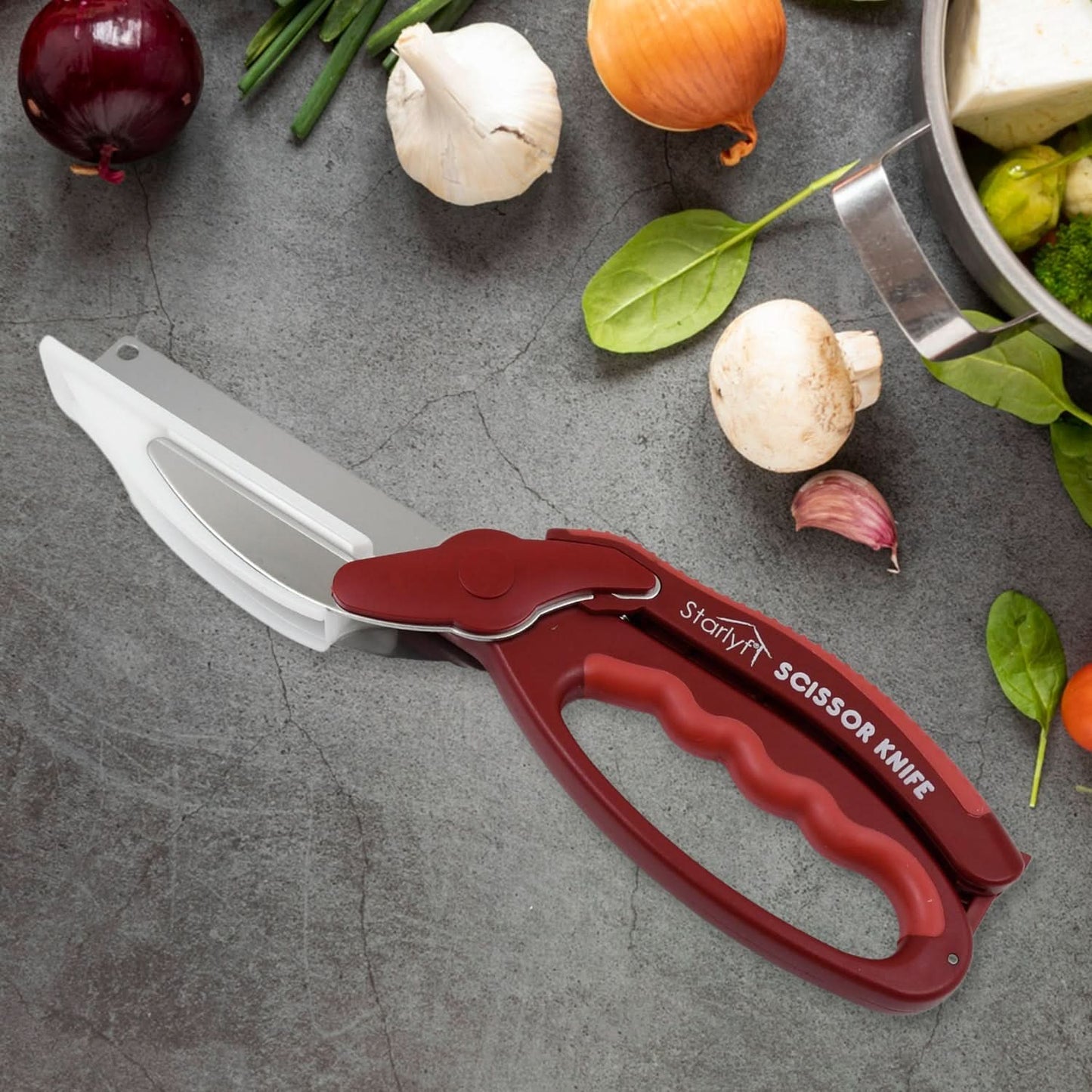 2 In 1 Kitchen Knife Scissor With Spring Locking Hinge (1 Pc  With Card Packing)