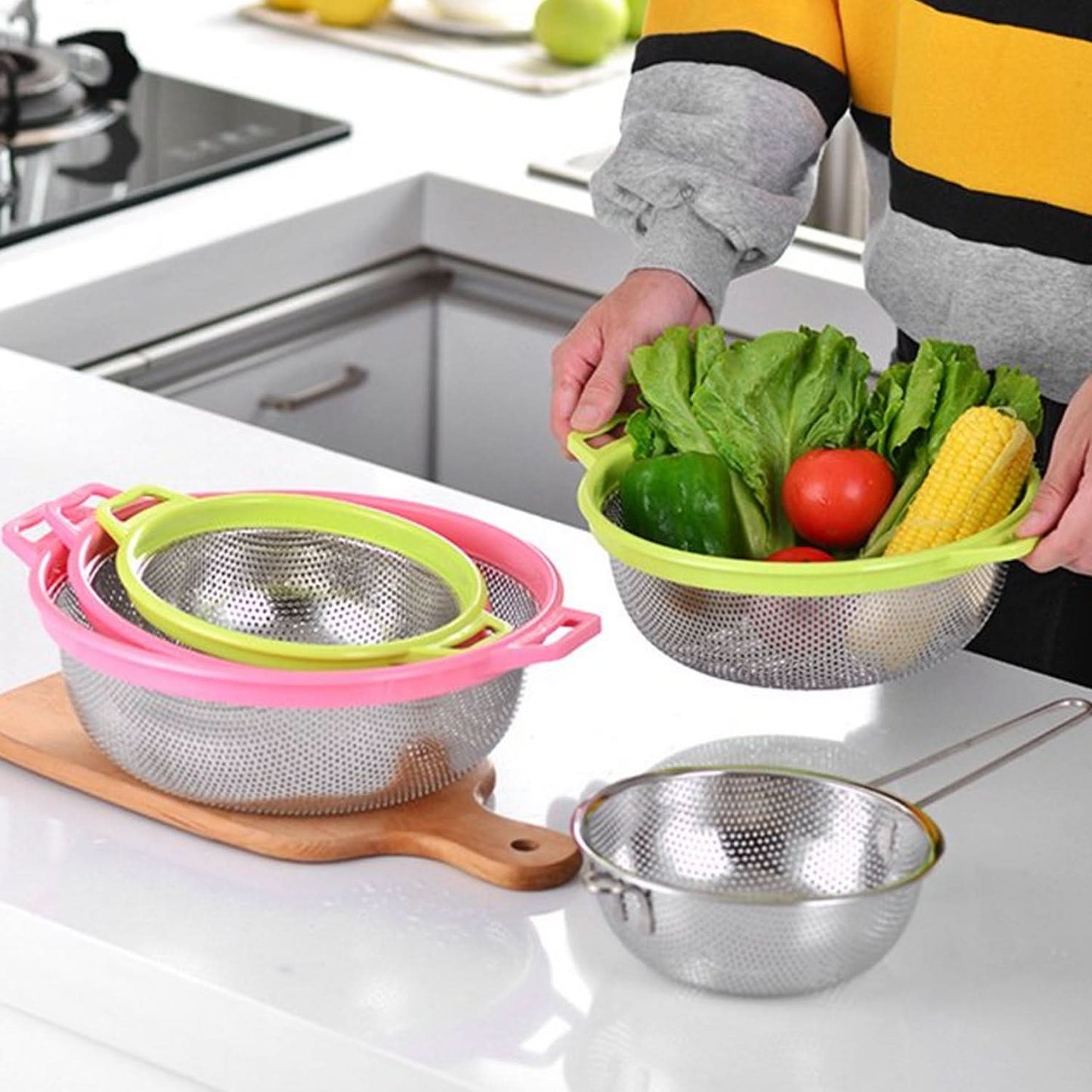 Big Stainless Steel Large Metal Mesh Basket Strainer  (1 Pc )