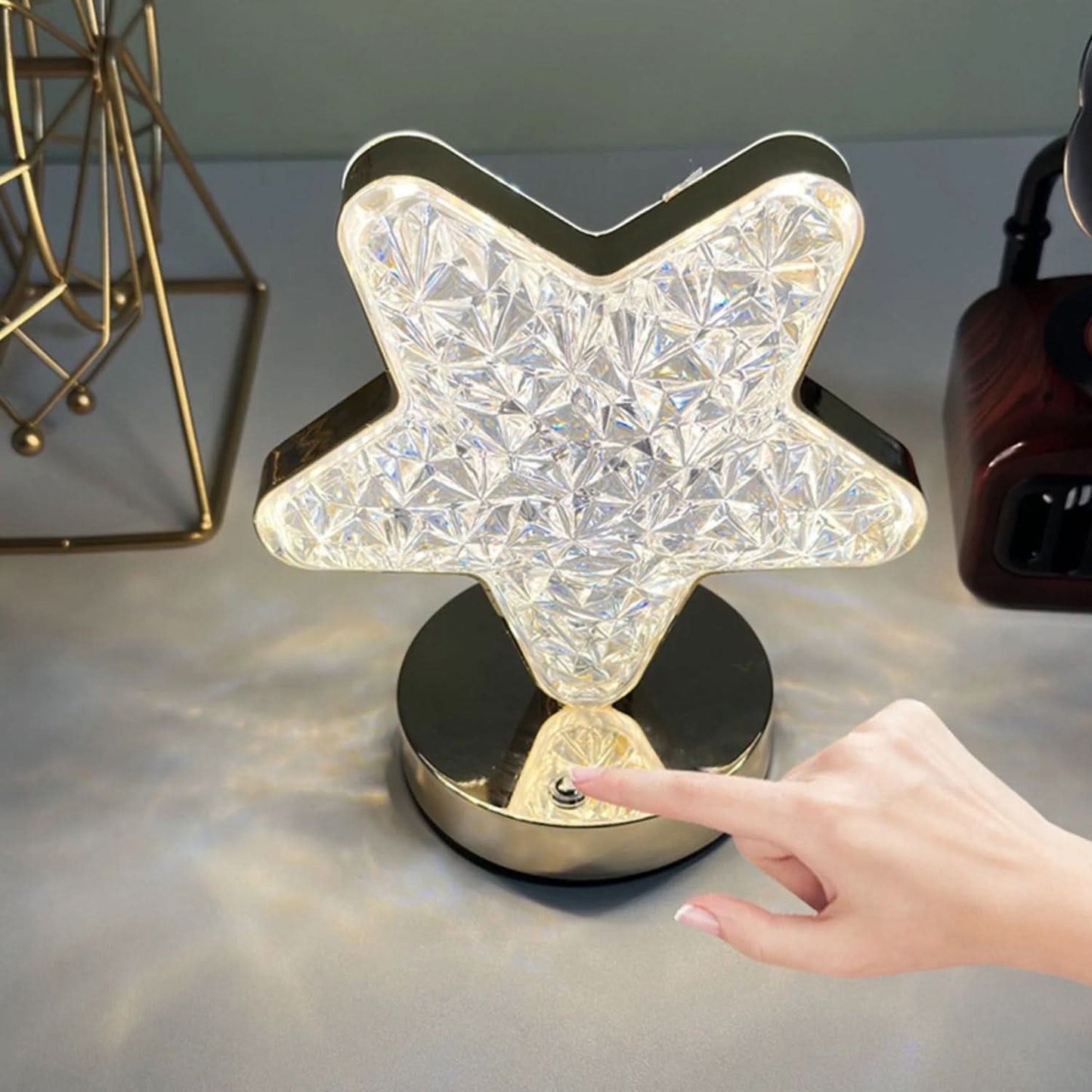 Star Shape Crystal Diamond Lamp Cordless With Usb Rechargeable 3-way Dimmable Touch Control  (1 Pc )