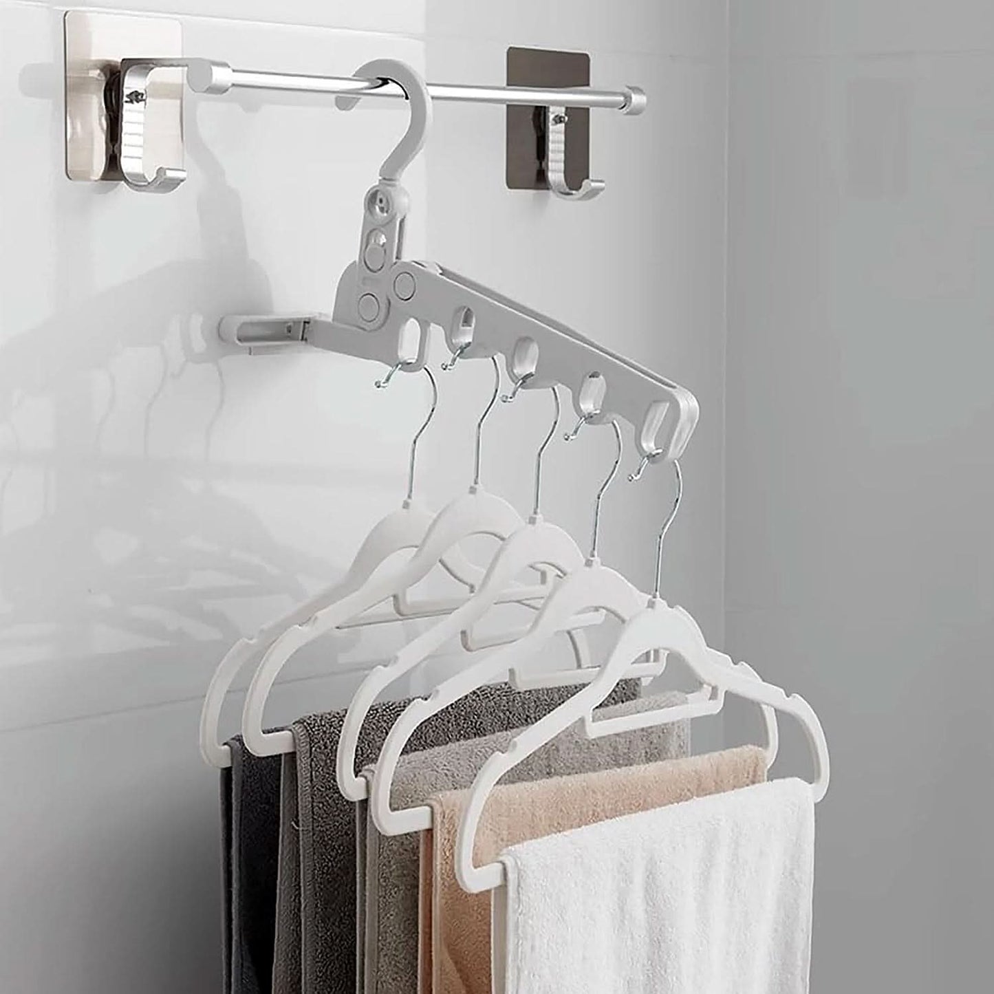 5 holes Foldable Clothes Hanger Travel Clothes Hanger Multifunctional Clothes Hanger Space-saving Wall Holder Clothes Rack Robust Clothes Hanger For Travel Indoors.
