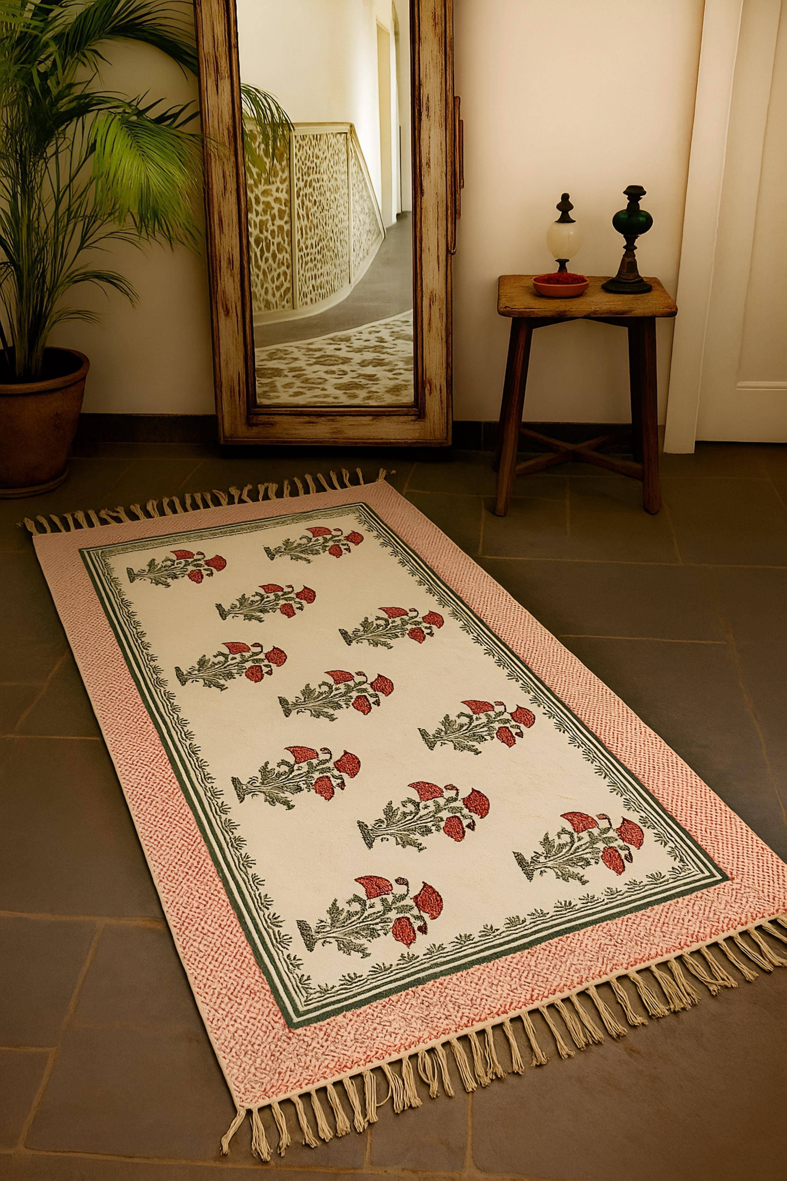 Mitti-Tattva HandBlock Printed Jute Rug-3x5 feet.