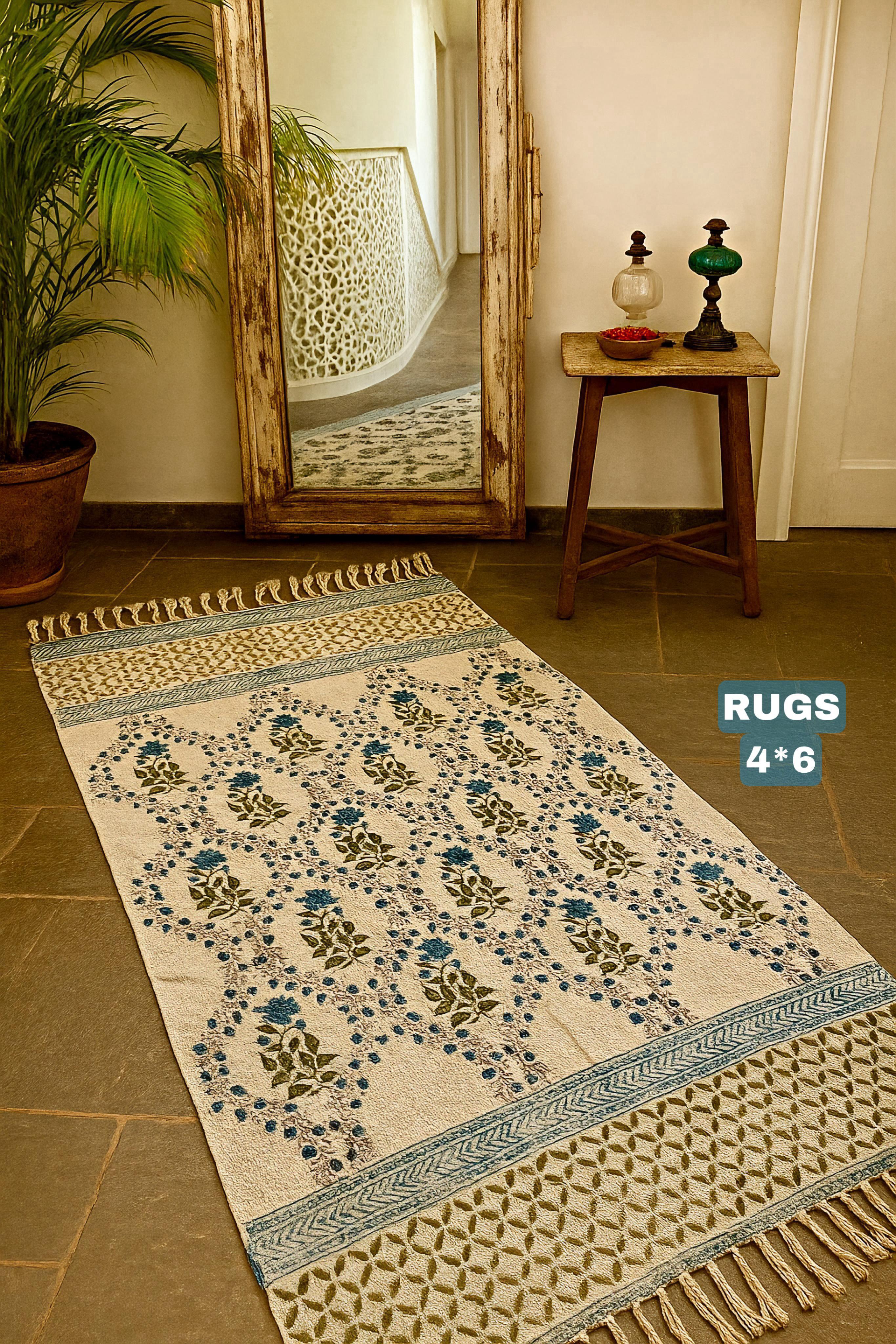 Mitti- Chandani HandBlock Printed Jute Rug-4x6 feet.