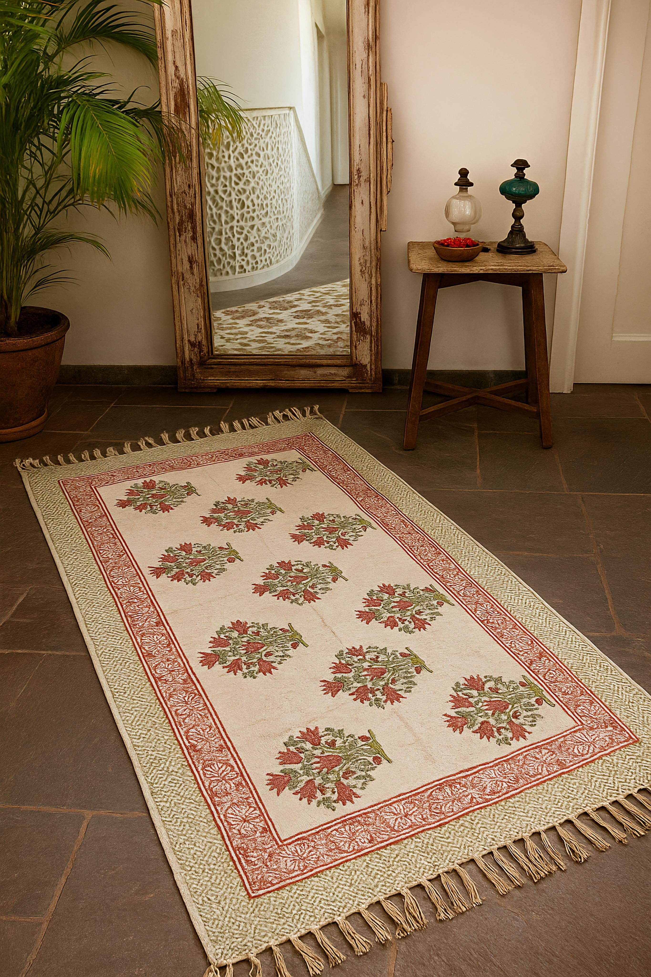 Mitti-Aangan HandBlock Printed Jute Rug-3x5 feet.