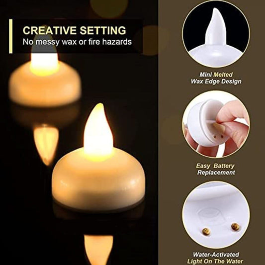 Set Of 12 Flameless Floating Candles Battery Operated Tea Lights Tealight Candles.