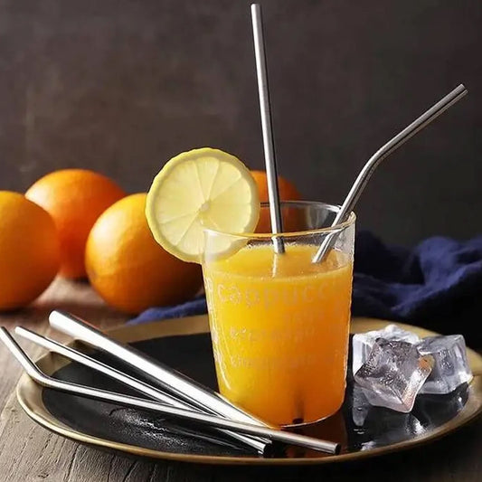 Reusable Stainless Steel Straws With Travel Case, Cleaning Brush-Set Of 4 (2 Straight Straws 1 Bent Straws 1 Brush)