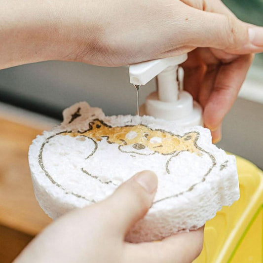 Compressed Wood Pulp Sponge, Dishwashing Absorbing Pad. Kitchen Cleaning Tool.