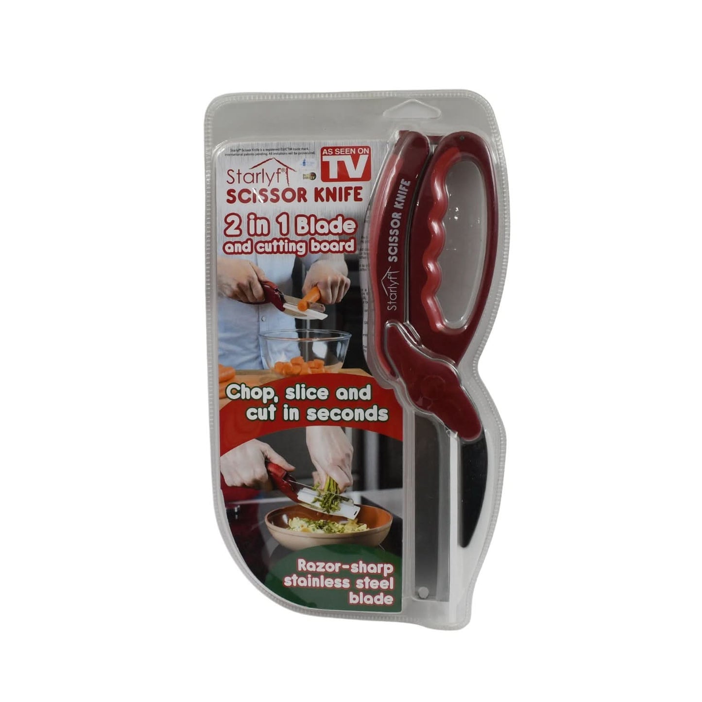 2 In 1 Kitchen Knife Scissor With Spring Locking Hinge (1 Pc  With Card Packing)