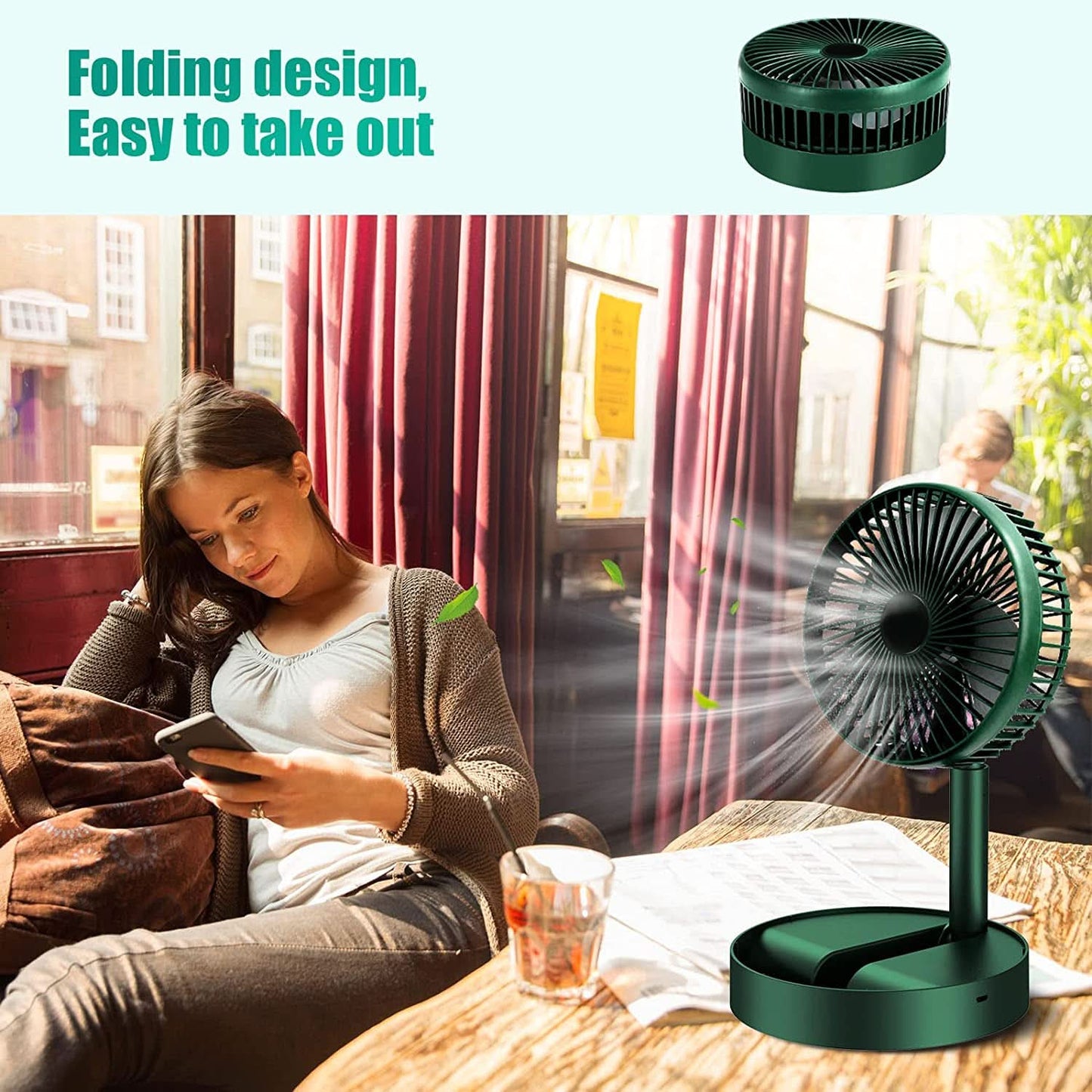 Telescopic Electric Desktop Fan, Adjustable height, Foldable, Portable (Battery not included)