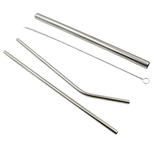 Reusable Stainless Steel Straws With Travel Case, Cleaning Brush-Set Of 4 (2 Straight Straws 1 Bent Straws 1 Brush)