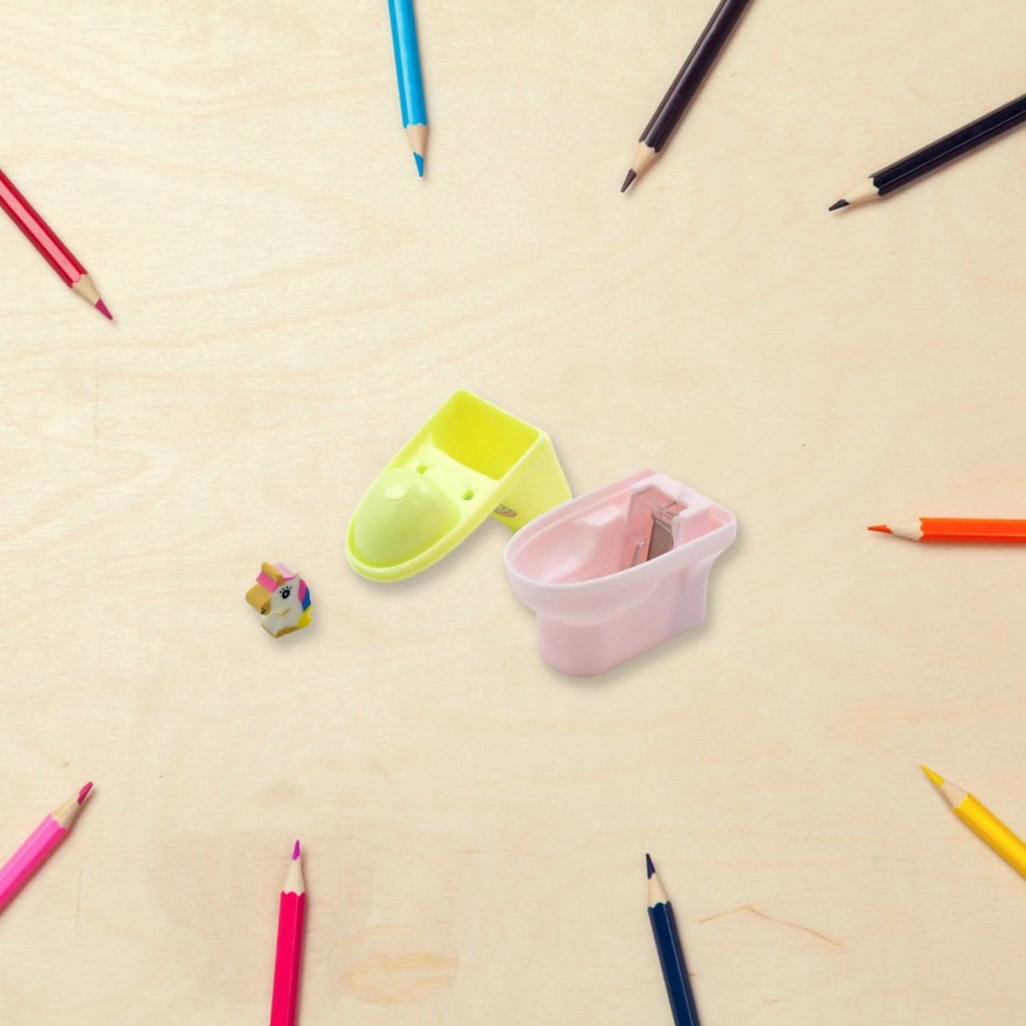 Toilet Pencil Sharpener With Eraser Wheel (2 Pc Set)