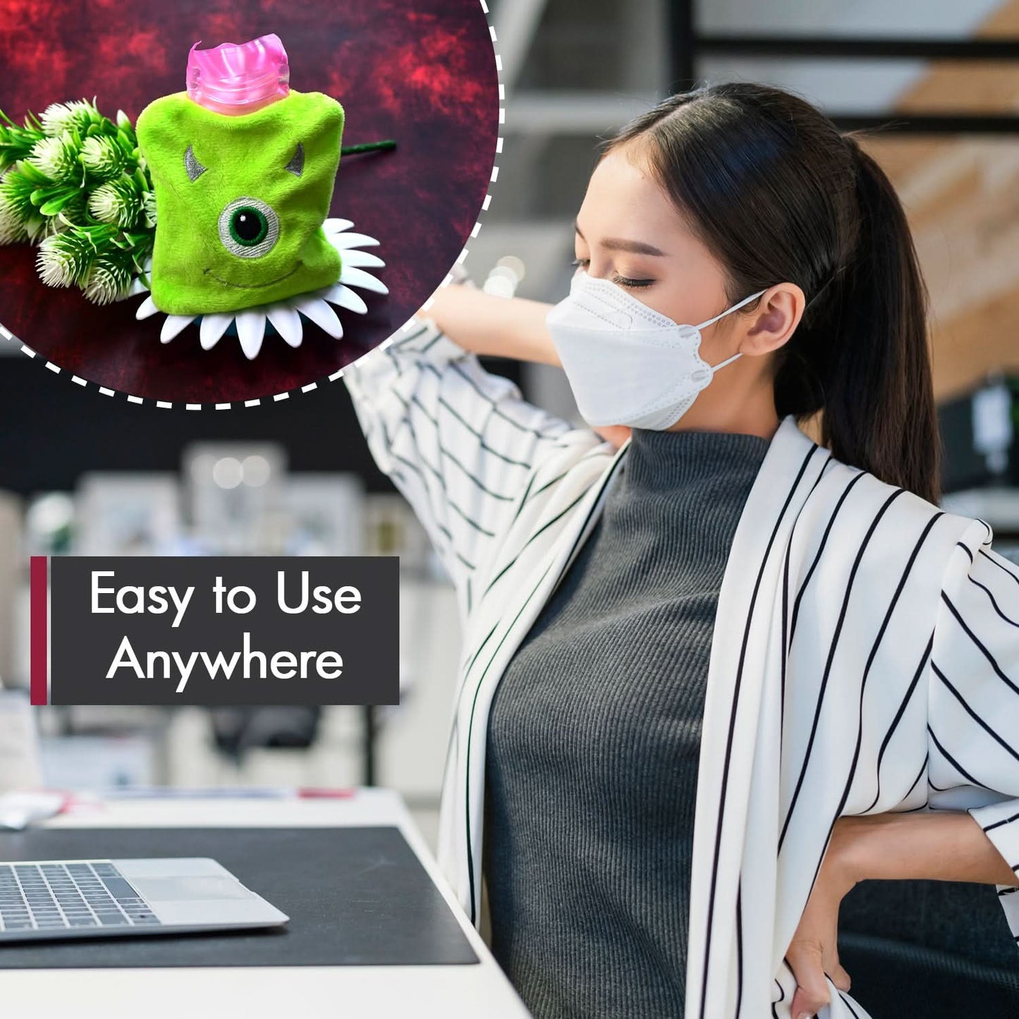 Green One Eye Monster Print Small Hot Water Bag With Cover