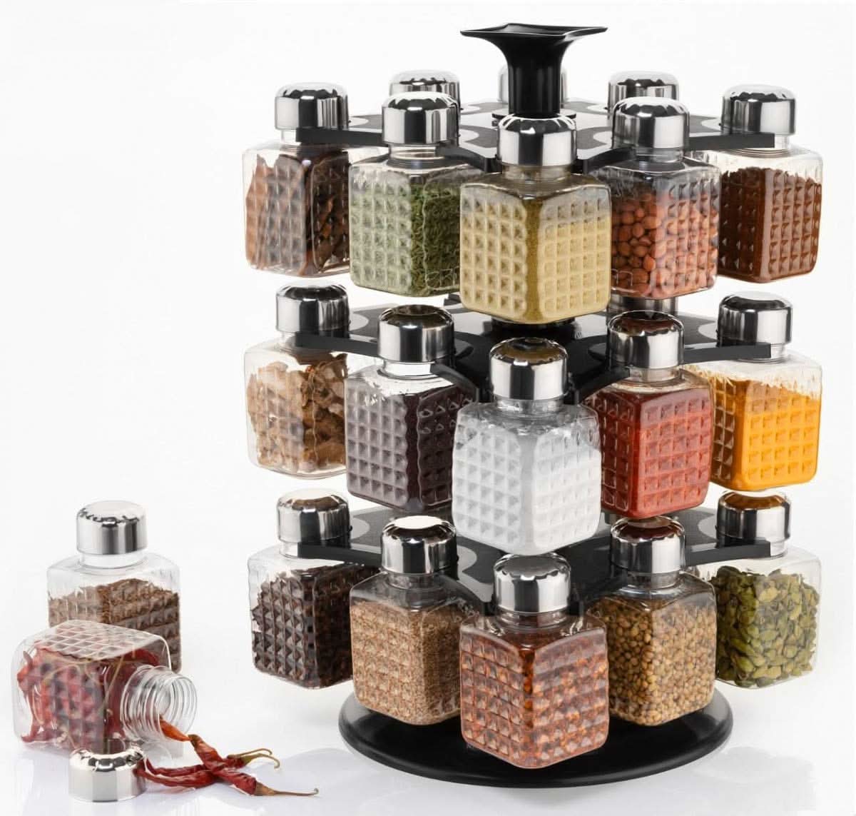 All New Square 24 Bottle Design 360 Degree Revolving Spice Rack Container Condiment Pieces Set Square Small Container