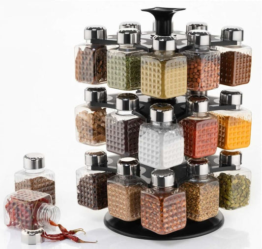 All New Square 24 Bottle Design 360 Degree Revolving Spice Rack Container Condiment Pieces Set Square Small Container