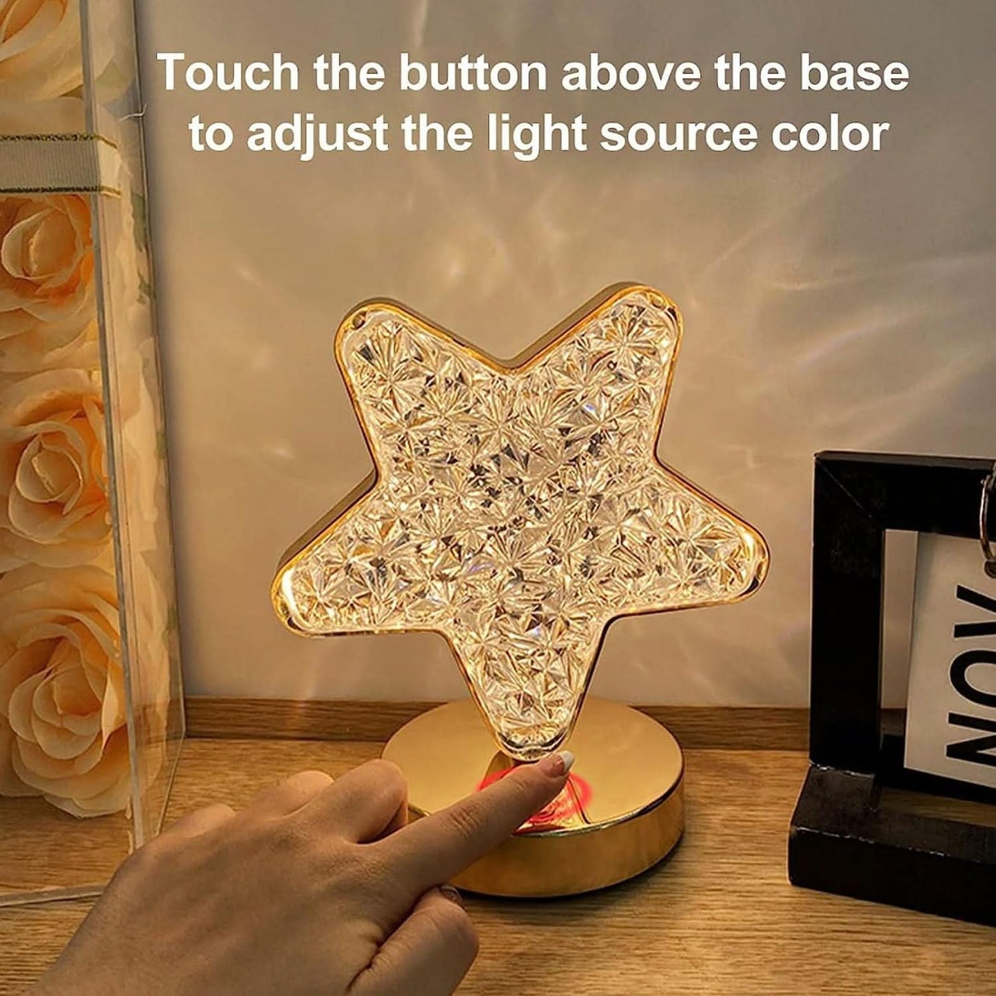 Star Shape Crystal Diamond Lamp Cordless With Usb Rechargeable 3-way Dimmable Touch Control  (1 Pc )