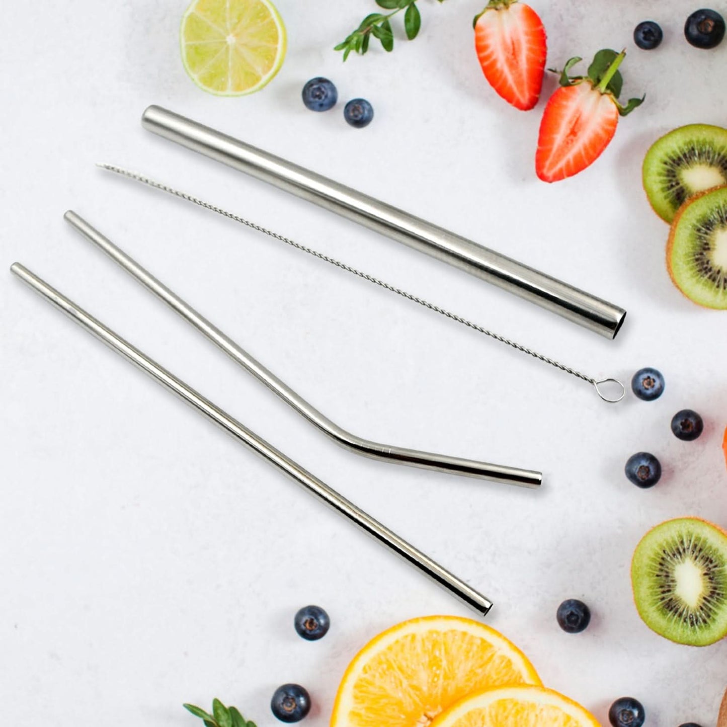 Reusable Stainless Steel Straws With Travel Case, Cleaning Brush-Set Of 4 (2 Straight Straws 1 Bent Straws 1 Brush)